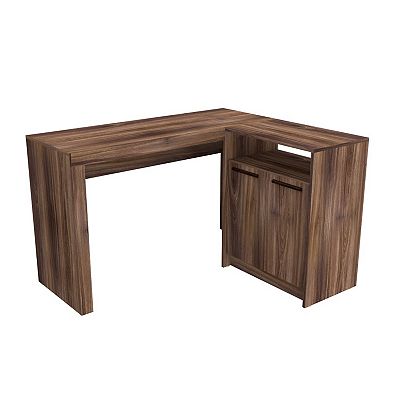 Manhattan Comfort KALMAR Dark Brown L Shaped Office Desk
