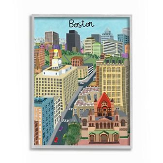 Stupell Home Decor Colorful City Boston Framed Wall Art