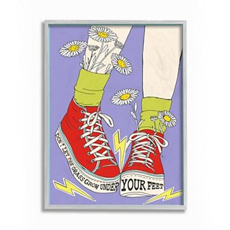 Stupell Home Decor Don't Let Grass Grow Shoes Daisy Framed Wall Art