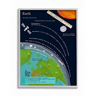 Stupell Home Decor Planet Earth Facts Space Framed Wall Art