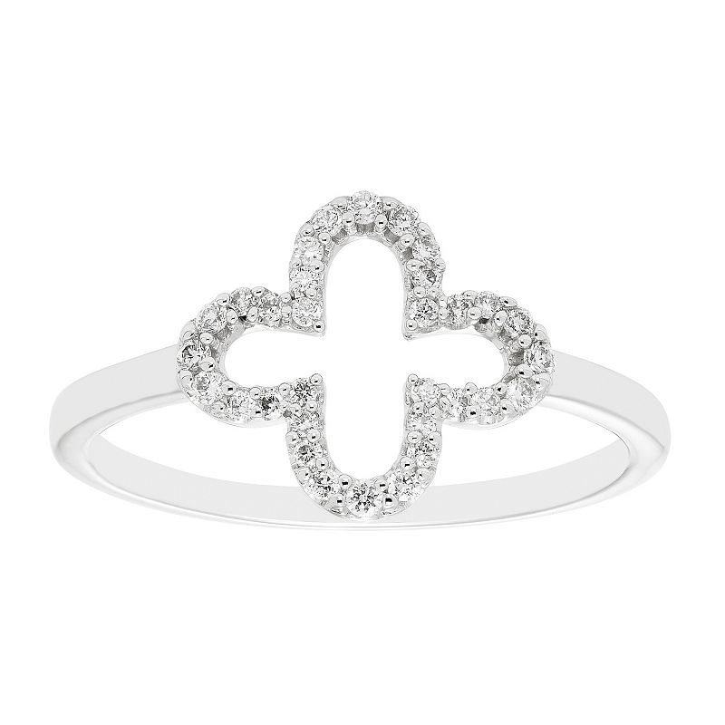 Boston Bay Diamonds 10k White Gold 1/6 Carat T.W. Diamond Clover Ring, Wome
