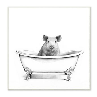 Stupell Home Decor Hog in Bath Tub Bathroom Sketch Wall Art