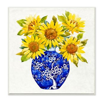 Stupell Home Decor Watercolor Yellow Sunflower Bouquet in Blue Vase Wall Art