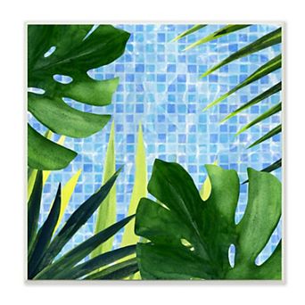 Stupell Home Decor Tropical Poolside Greenery with Aqua Blue Tiles Wall Art