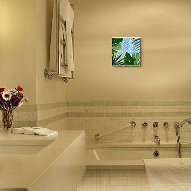 Stupell Home Decor Tropical Poolside Greenery with Aqua Blue Tiles Wall Art