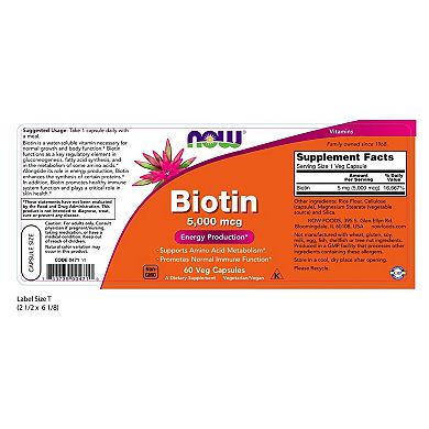 NOW Foods Biotin 5,000 mcg - 60 Veg Capsules