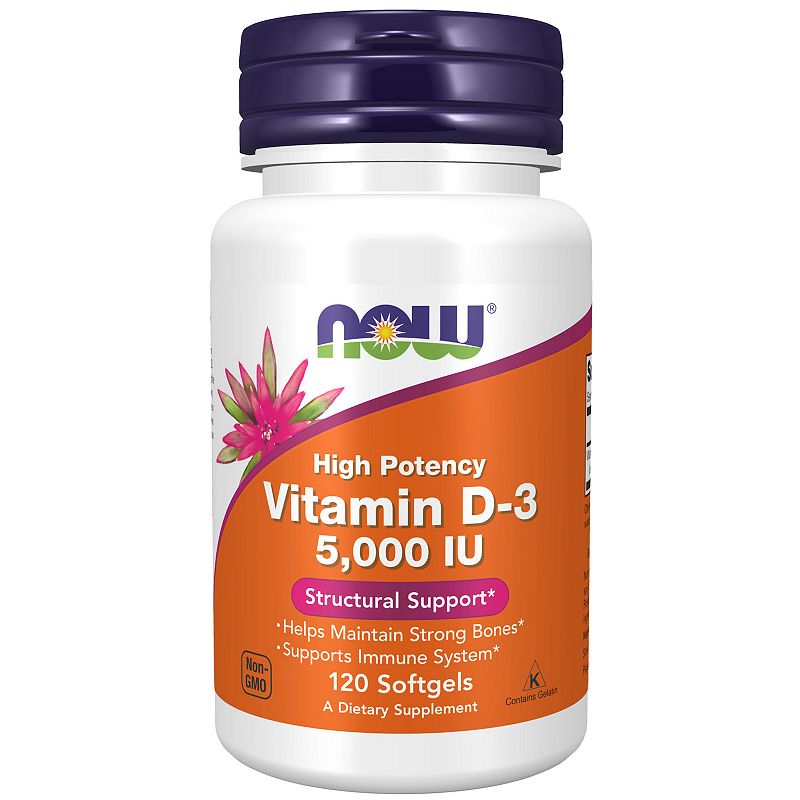 NOW Supplements Vitamin D-3 5 000 IU High Potency Structural Support* 120 Softgels