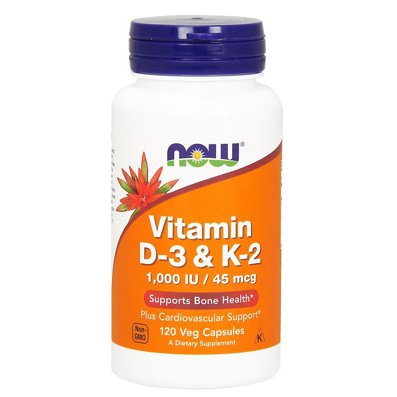 NOW Supplements  Vitamin D-3 & K-2  1 000 IU/45 mcg  Plus Cardiovascular Support  Supports Bone Health  120 Veg Capsules