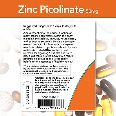 Complément Alimentaire Zinc Picolinate Now Foods 50mg - 120 Gélules - Origine USA