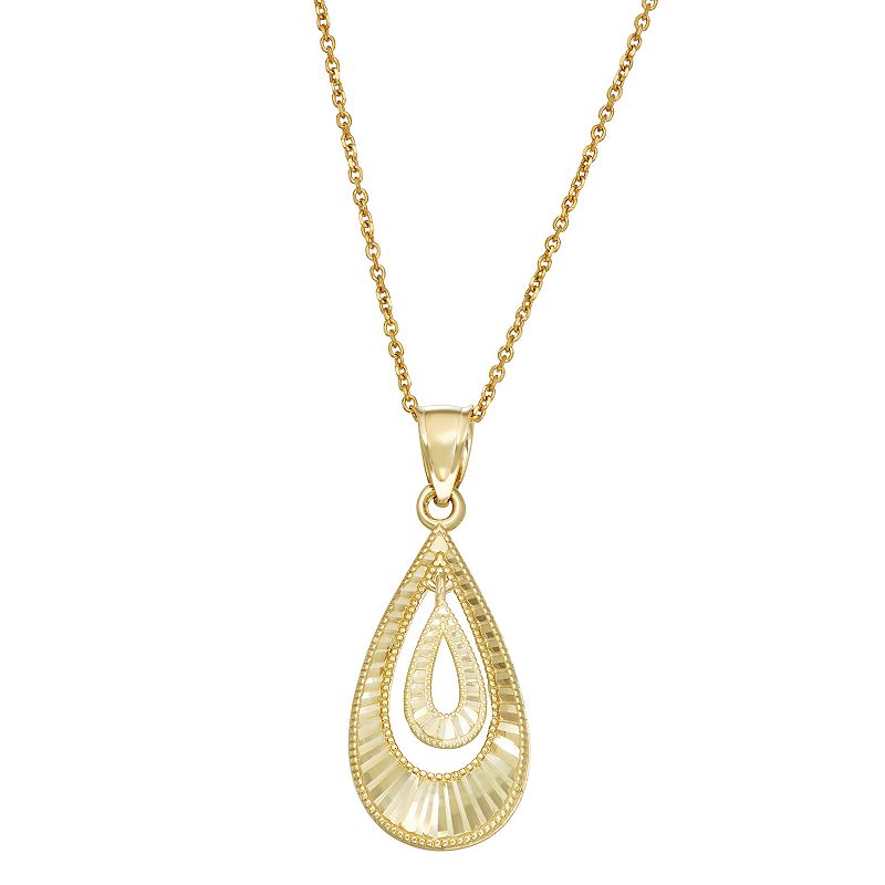 Fab-Gold 10k Gold Teardrop Pendant Necklace, Womens, Size: 18, Yellow