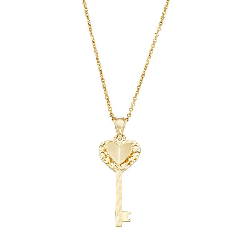 Fab-Gold 10k Gold Key Heart Pendant Necklace, Womens, Size: 18, Yellow