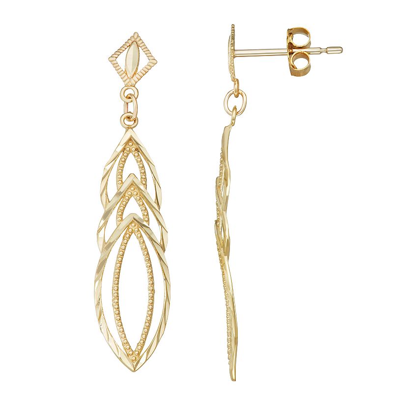 Fab-Gold 10k Gold Multi-Shape Drop Earrings, Womens, Yellow