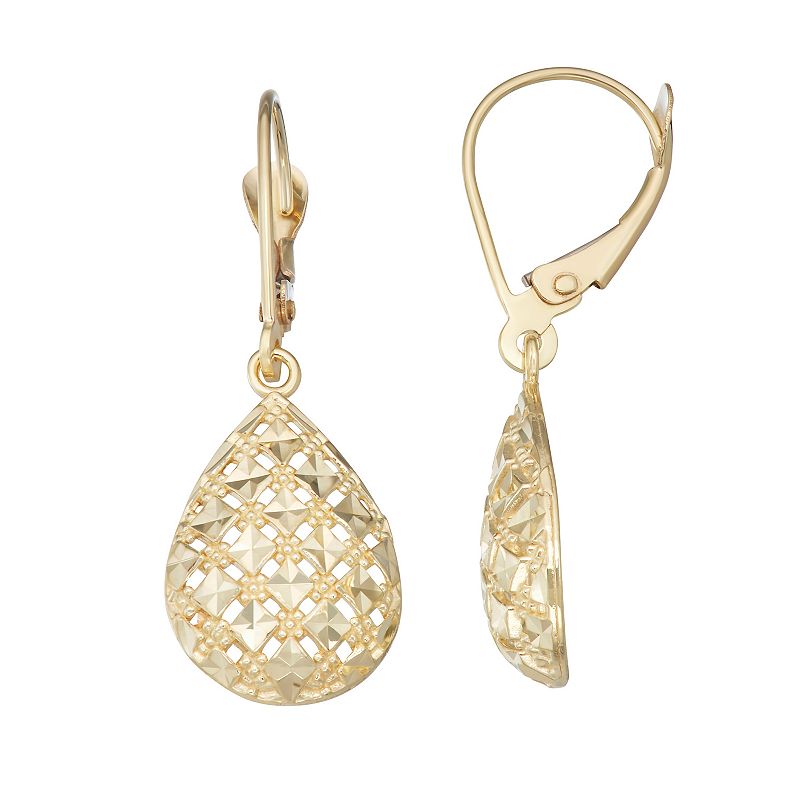 Fab-Gold 10k Gold Leverback Earrings, Womens, Yellow