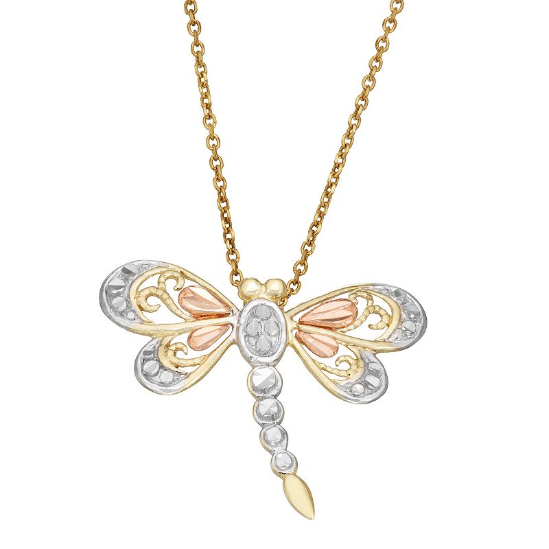 Fab-Gold 10k Gold Dragonfly Pendant Necklace, Womens, Size: 18