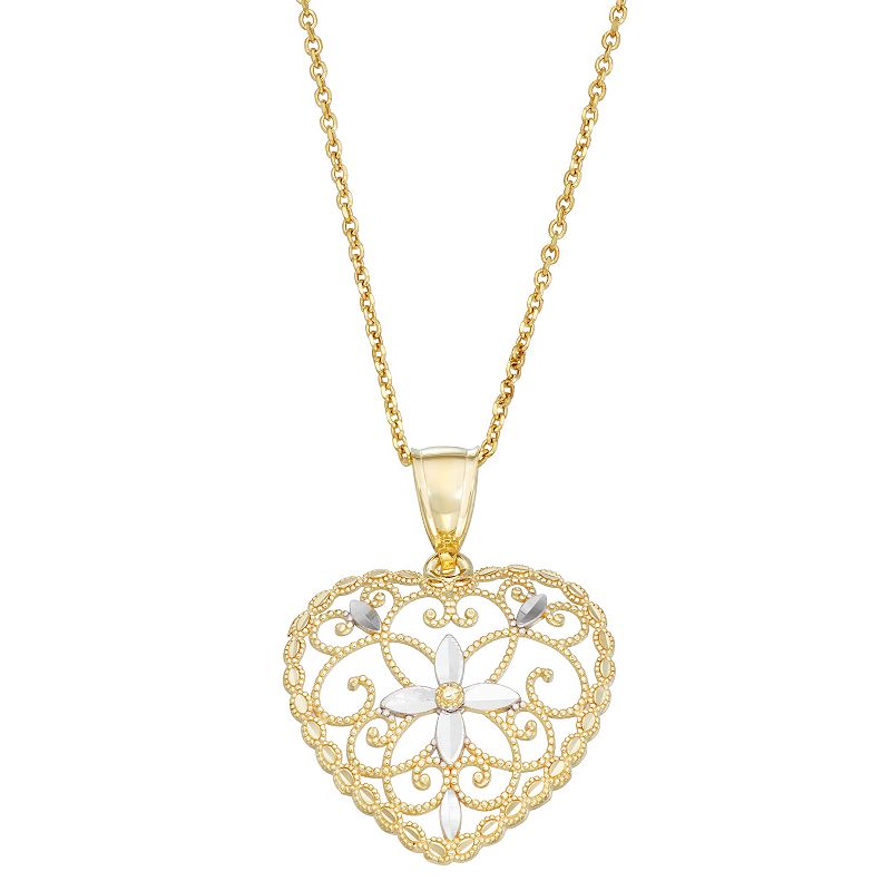 63844950 Fab-Gold 10k Gold Flower Heart Pendant Necklace, W sku 63844950