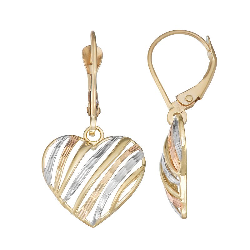 Fab-Gold 10k Gold Heart Drop Earrings, Womens