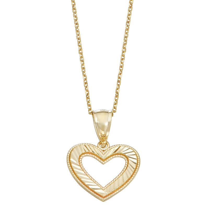 Fab-Gold 10k Gold Heart Pendant Necklace, Womens, Size: 18, Yellow