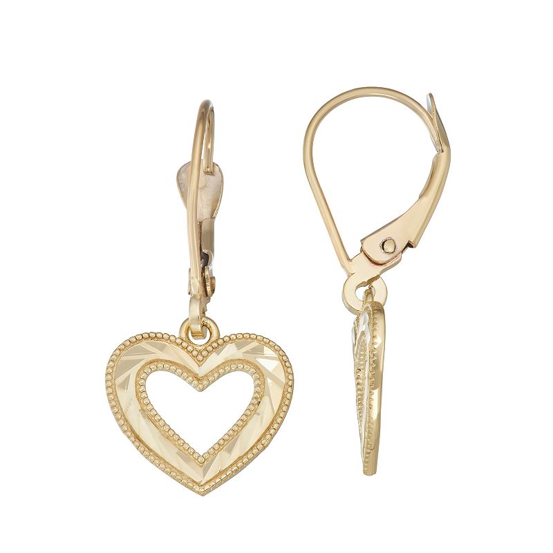 Fab-Gold 10k Gold Cut-Out Heart Drop Earrings, Womens, Yellow