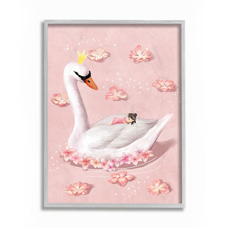 Stupell Home Decor Nursery Swan Princess Floral Framed Wall Art, Pink, 11X1