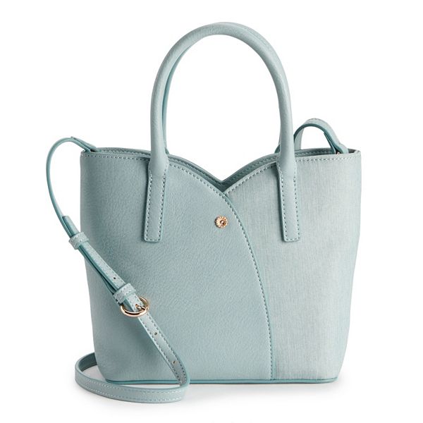 LC Lauren Conrad, Bags, 63 Lauren Conrad Purse Blue Gray Handbag  Beautiful Fur Accent And Gold Accents