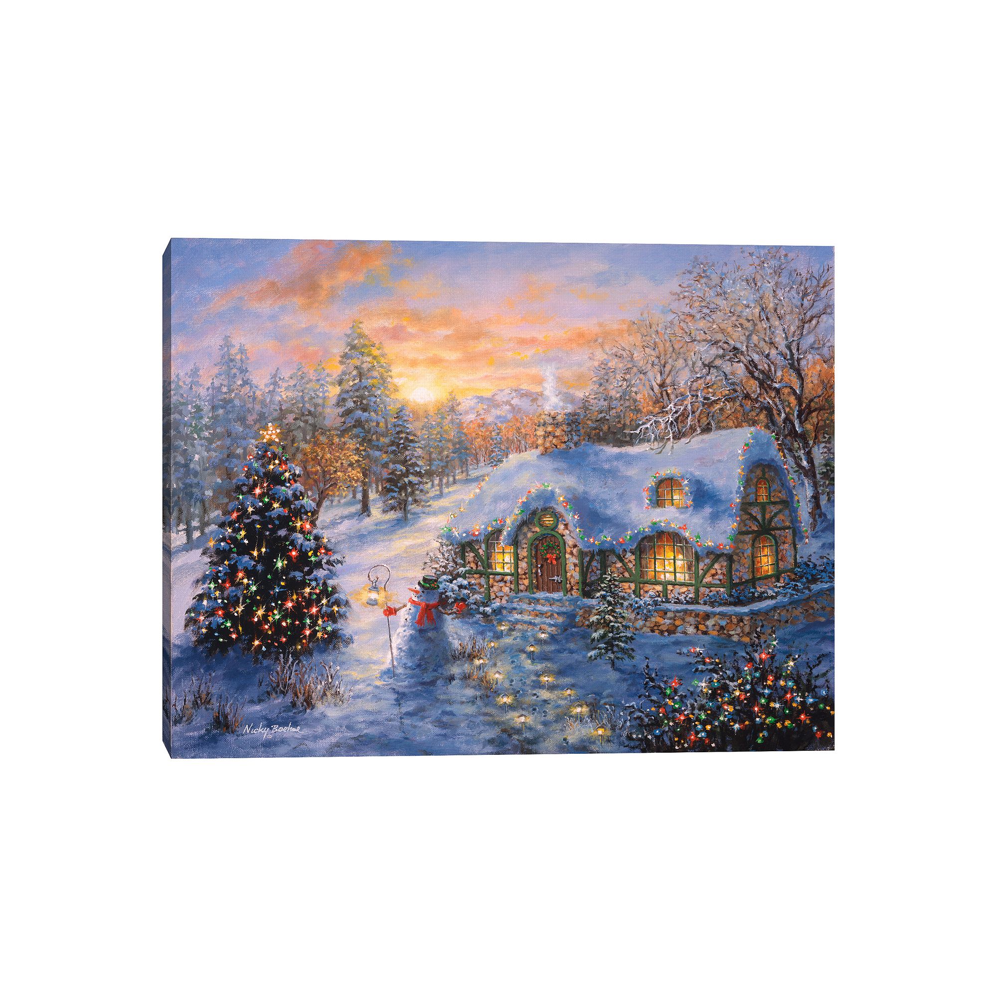 Fine Art Canvas Christmas Cottage Wall Art, Multi