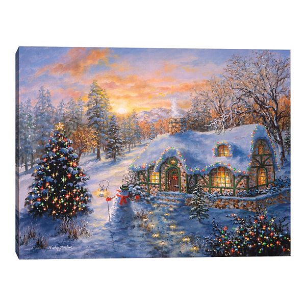 Fine Art Canvas Christmas Cottage Wall Art