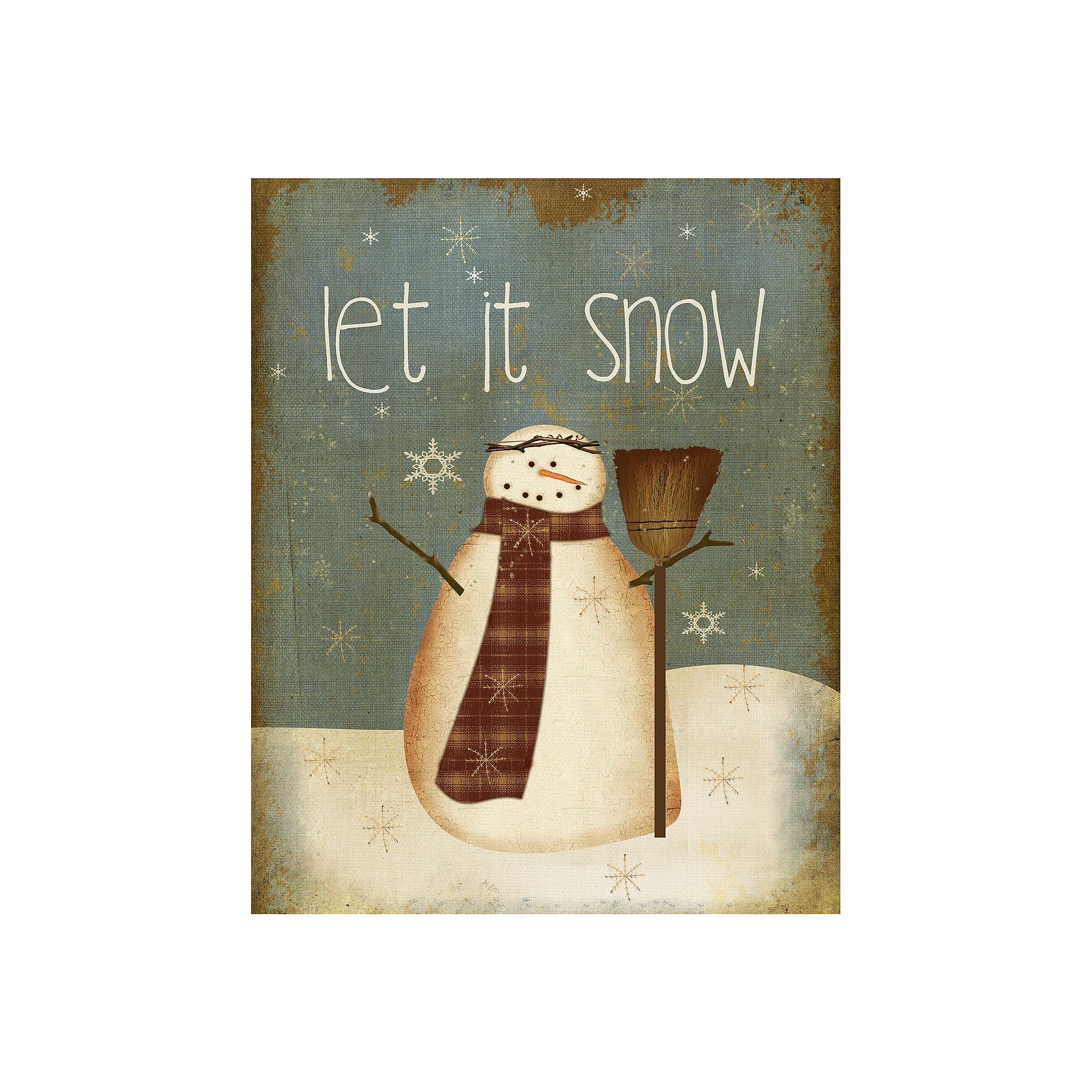 Fine Art Canvas Vintage Snowman Wall Art, Blue