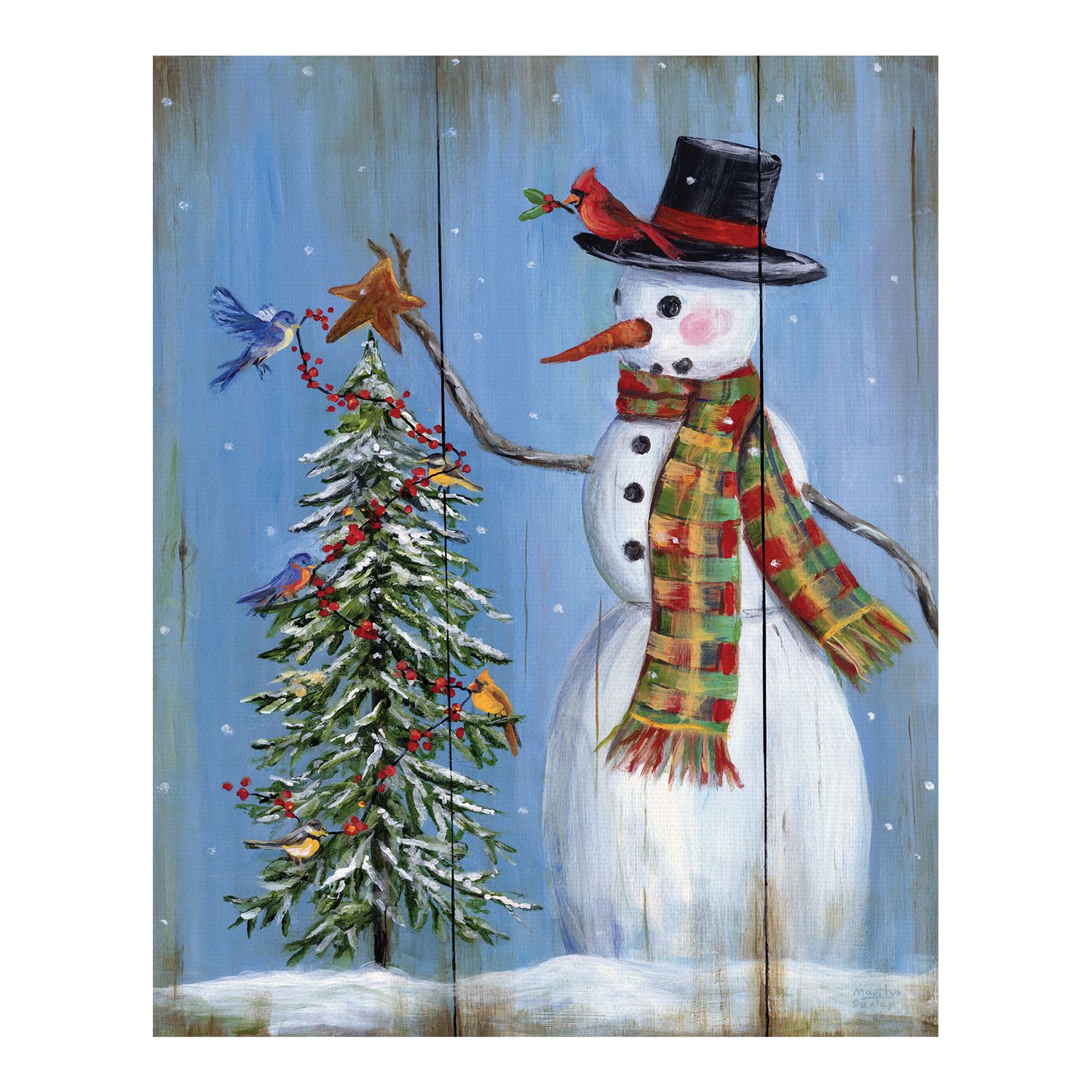G Debrekht Joy Love Peace Snowman Outdoor Scene by Susan Winget | Designocracy X-Large