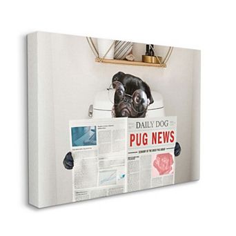 Stupell Home Decor Bathroom Pug Daily Toilet Briefing Dog Humor Canvas Wall Art