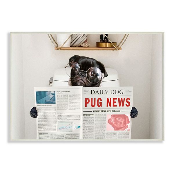 Stupell Home Decor Bathroom Pug Daily Toilet Briefing Dog Humor Wall Art