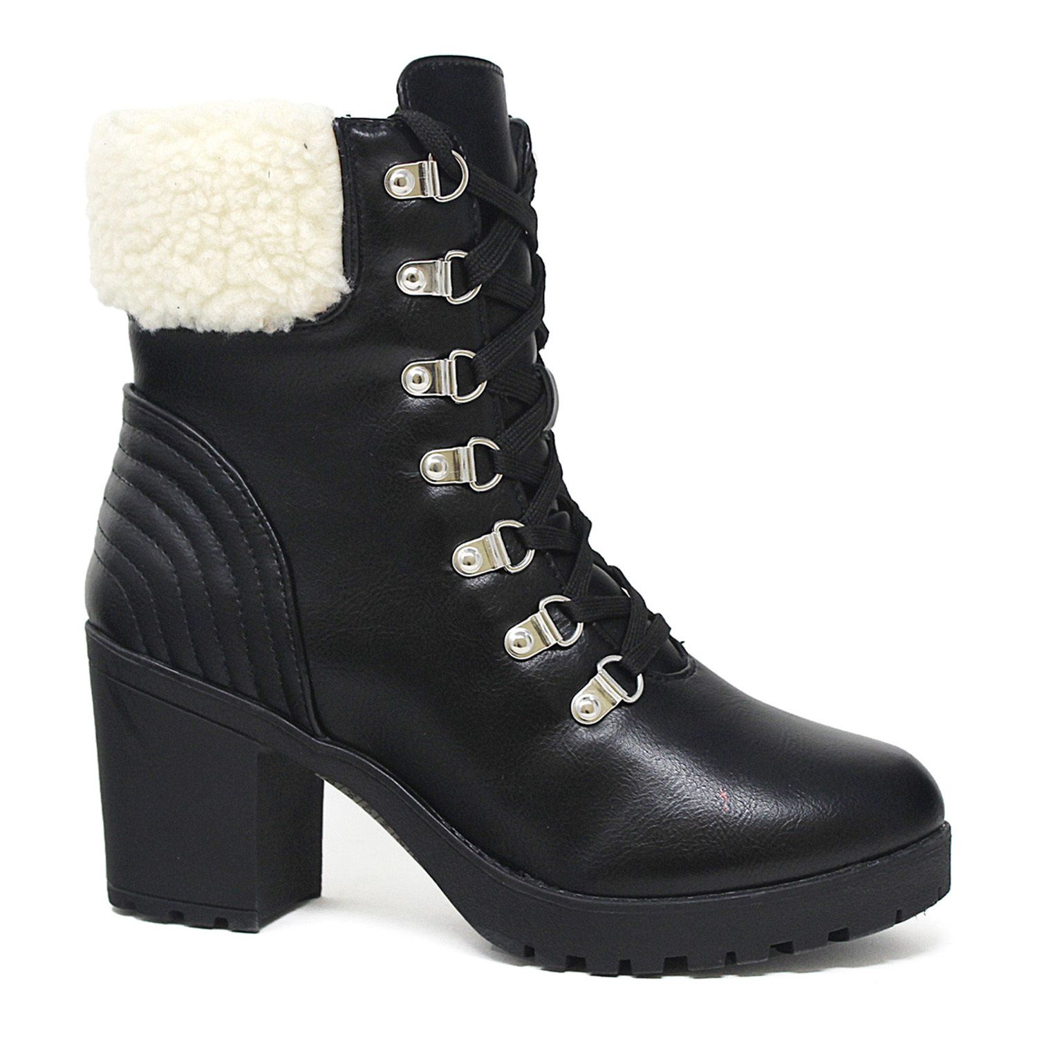 high heel combat boots black