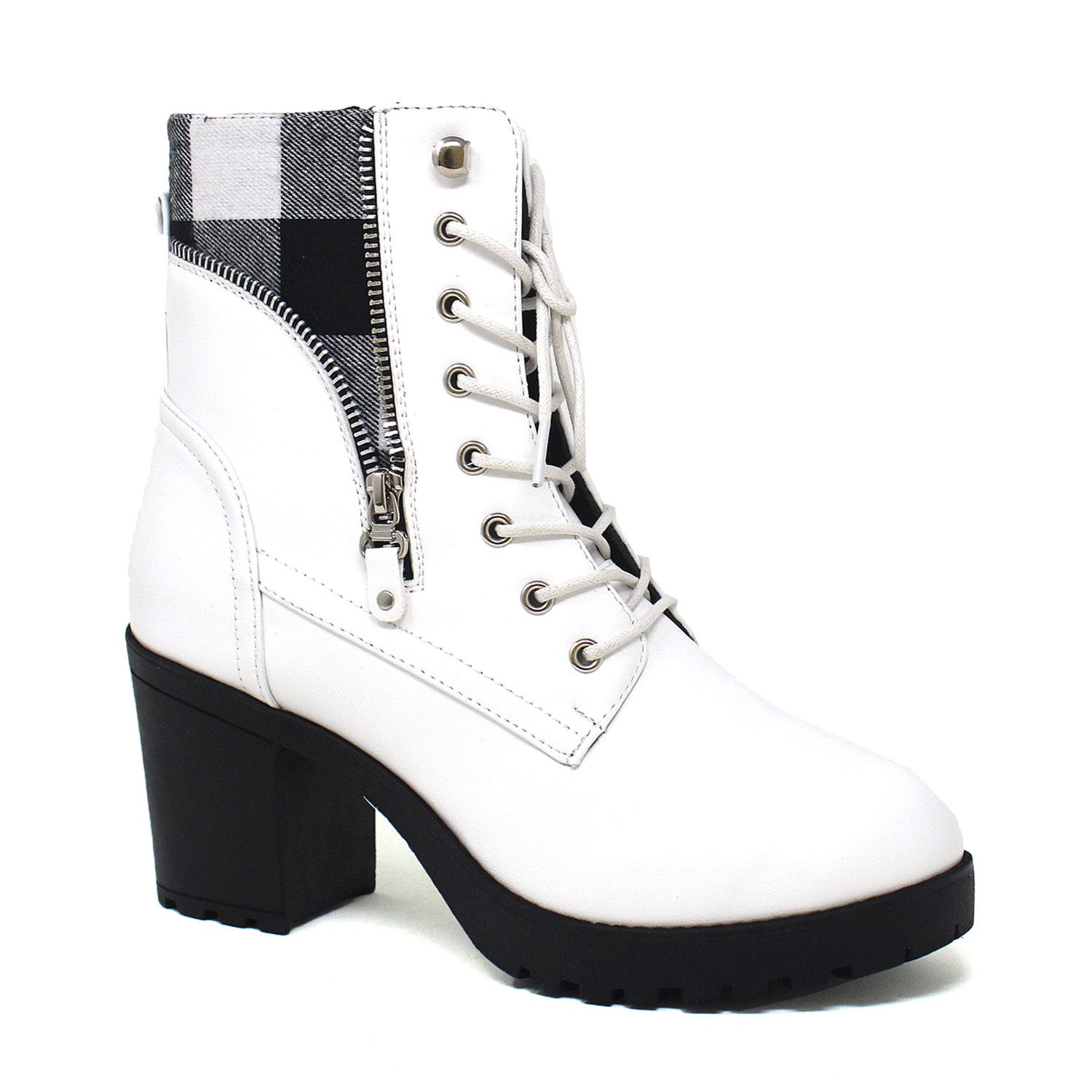 white heel combat boots