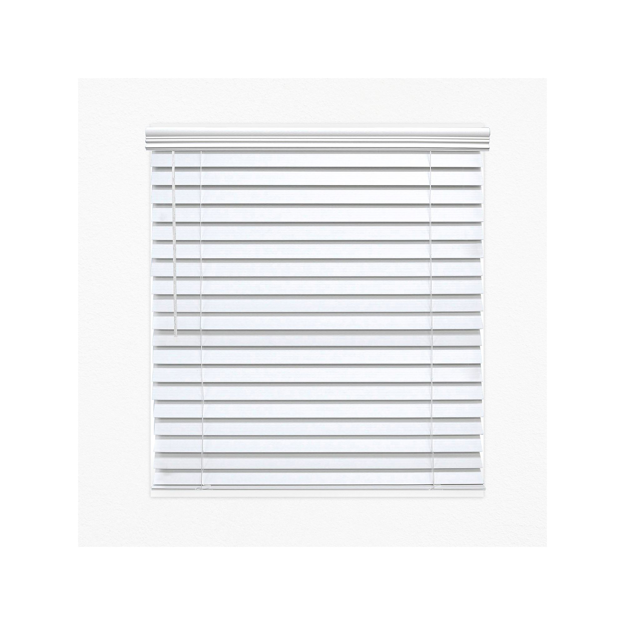 Custom Cut To Order Cordless 2.5 Faux Wood Blinds - 64 Length, White