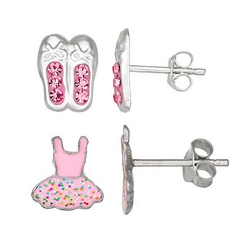 Charming Girl Kids' Sterling Silver Crystal Ballet Shoes & Tutu Earring Set