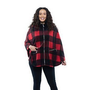 Women's Linda Anderson Full Zip Red Buffalo Check Fleece Poncho