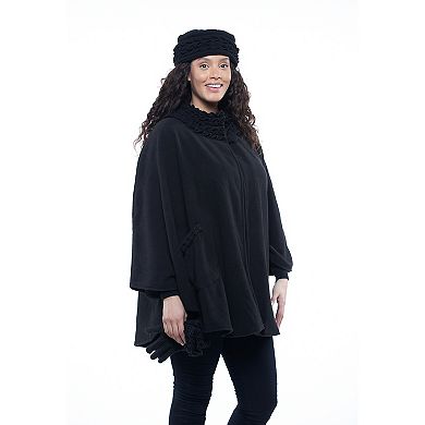 Women's Linda Anderson Le Moda Ruffle Trim Fleece Cape, Glove, & Hat Set