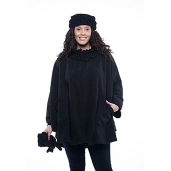 Women's Linda Anderson Le Moda Ruffle Trim Fleece Cape, Glove, & Hat Set