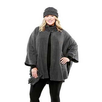 Women's Linda Anderson Le Moda Ruffle Trim Fleece Cape, Glove, & Hat Set