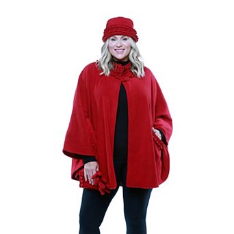 Women's Linda Anderson Le Moda Ruffle Trim Fleece Cape, Glove, & Hat Set