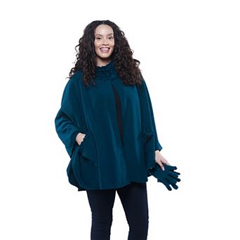 Women's Linda Anderson Le Moda Ruffle Trim Fleece Cape, Glove, & Hat Set