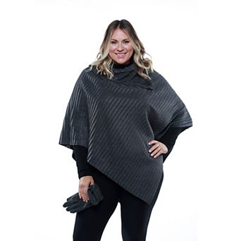 Women's Linda Anderson Le Moda Pleated Fleece Poncho & Gloves Set