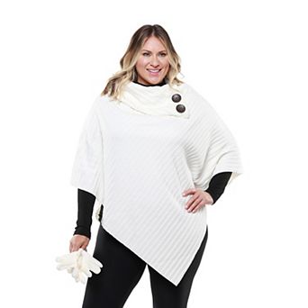 Women's Linda Anderson Le Moda Pleated Fleece Poncho & Gloves Set