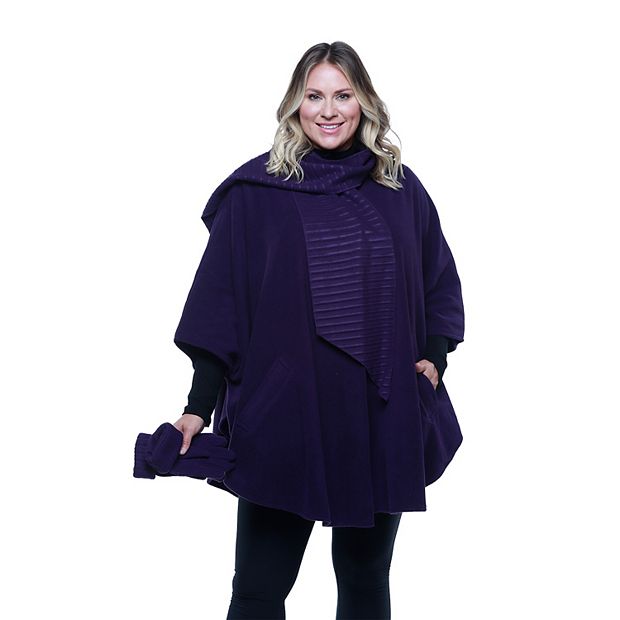 Women's Linda Anderson Le Moda Fleece Cape with Gloves & Attached Scarf