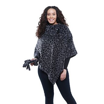Women's Linda Anderson Le Moda Printed Fleece Poncho & Gloves Set