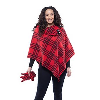 Women's Linda Anderson Le Moda Printed Fleece Poncho & Gloves Set