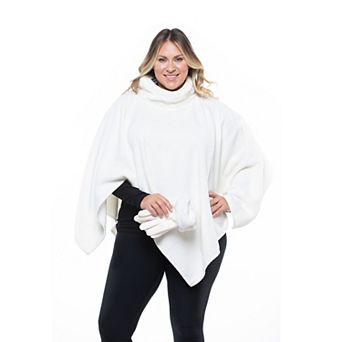 Women's Linda Anderson Fleece Poncho & Glove Set with Faux Fur Trim