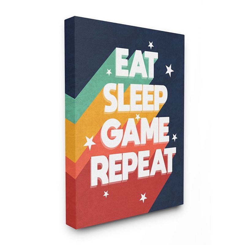 Stupell Home Decor Eat Sleep Game Repeat Quote Wall Art, Blue, 16X20