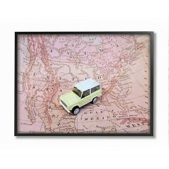 Stupell Home Decor Vintage World Traveler Retro Automobile Pink Map Wall Art