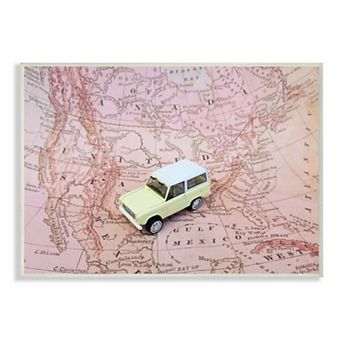 Stupell Home Decor Vintage World Traveler Retro Automobile Pink Map Wall Art