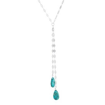 Athra NJ Inc Sterling Silver Enhanced Turquoise Mirror Chain Y Necklace
